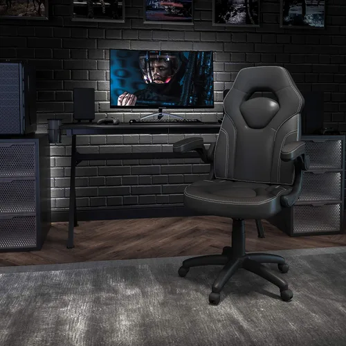 Miniatura 2 de Flash Furniture X10 LeatherSoft - Silla de juegos con respaldo alto estilo carreras con brazos abatibles, silla giratoria ergonómica acolchada