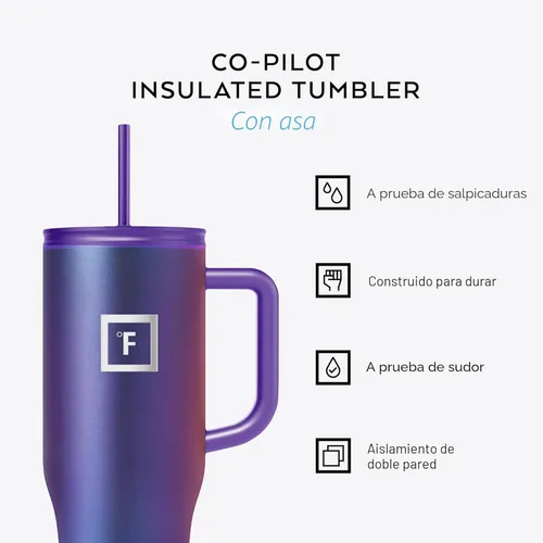 Miniatura 2 de IRON °FLASK Co-Pilot - Vaso aislante de 40 onzas con pajita y tapas abatibles - Botella con portavasos para bebidas frías o calientes - A prueba