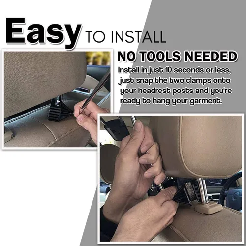 Miniatura 8 de Zone Tech y Zone Tech - Percha para colgar la cabeza del coche con barra extensible para el reposacabezas del automóvil, para chaqueta, traje