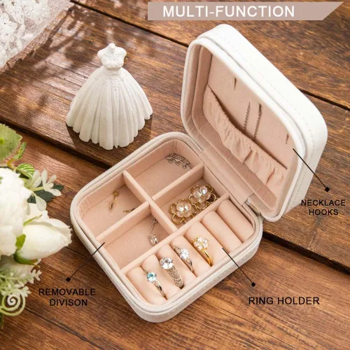 Miniatura 2 de iDWYN Joyero de cuero personalizado con nombre y flor de nacimiento, estuche organizador de viaje personalizado, regalos de cumpleaños para mamá