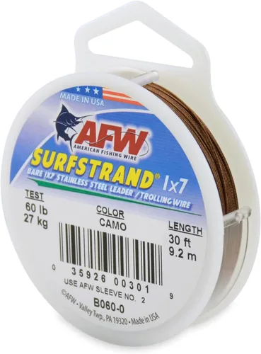 Miniatura 34 de Surfstrand Bare 1x7 Cable Líder de Acero Inoxidable - Línea Líder de Pesca para Agua Salada, 20lb Test - 325lb Test en Brillante, Camuflaje