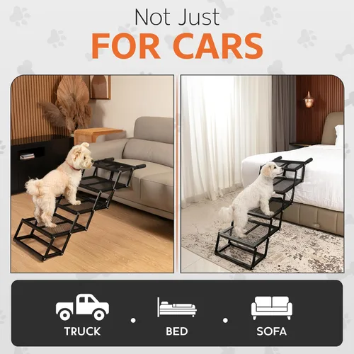 Miniatura 5 de Escaleras plegables de 4 escalones para perros, para automóviles, camiones y todoterrenos, escalera de acero al carbono resistente para mascotas que
