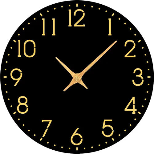 Reloj de pared moderno, funciona con pilas, relojes de pared pequeños de 8 pulgadas, reloj de pared negro silencioso sin tictac, números dorados