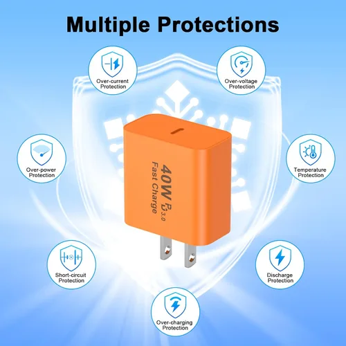 Miniatura 3 de [Certificado MFi de Apple] Cargador para iPhone 17 Pro Max de carga rápida, paquete de 2 bloques de carga USB C de 40 W con cable de carga tipo C