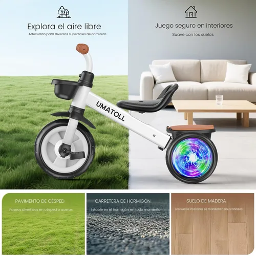 Miniatura 9 de Umatoll Triciclo para niños pequeños de 2 a 5 años, bicicleta ajustable para niños pequeños juguetes al aire libre, regalo de cumpleaños para niño