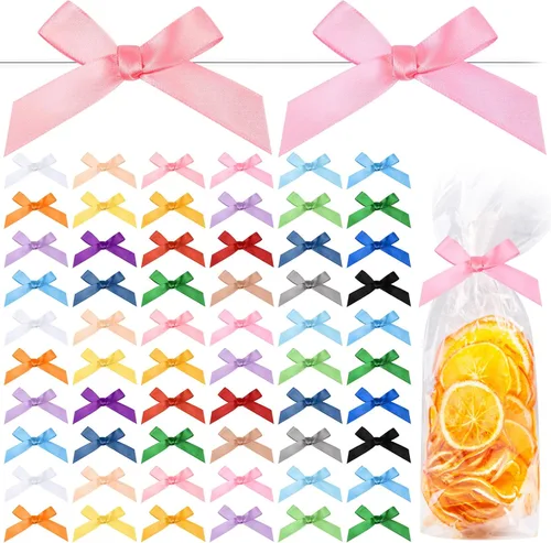 Miniatura 20 de Gejoy 100 mini lazos de oro macizo de 2.6 pulgadas para envolver regalos, lazos de satén preatados, bolsas de manualidades para bodas, cumpleaños