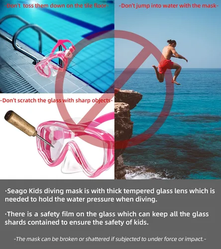 Miniatura 7 de Seago Gafas de natación para niños, máscara de buceo para jóvenes (5-15), antivaho 180° visión clara Rosa