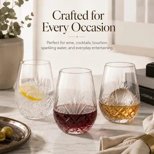 Miniatura 5 de SHOSHIN - Juego de 4 copas de vino sin tallo cortadas a mano, grandes copas de vino de cristal de 18 onzas, vasos de vino para vino tinto y blanco