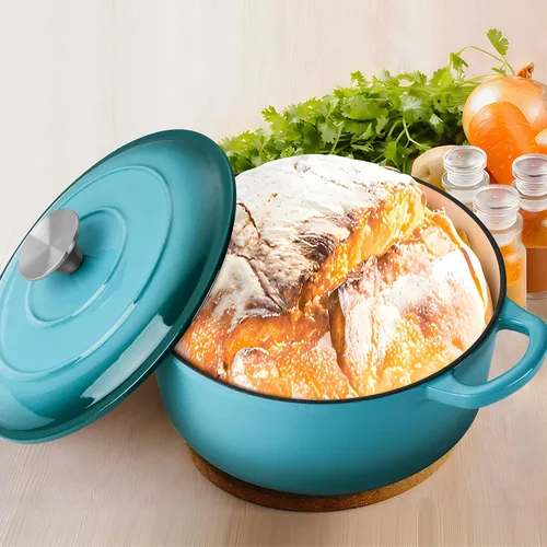 Miniatura 3 de LIANYU Horno holandés de hierro fundido esmaltado, olla redonda de 3 cuartos con tapa, utensilios de cocina resistentes para hornear pan, latón
