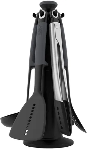 Joseph Joseph Elevate Carousel - Juego de utensilios de cocina de nailon con soporte de almacenamiento giratorio, 6 piezas, color gris
