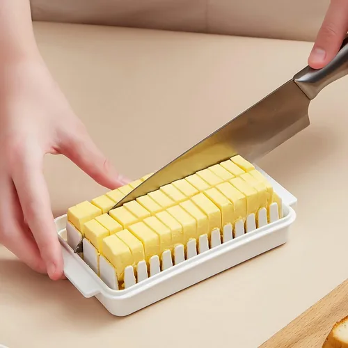 Miniatura 4 de Mantequillera con tapa, recipiente de mantequilla transparente para refrigerador y encimera, caja de corte de mantequilla, bandeja de mantequilla