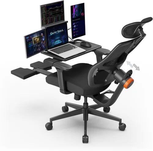 Miniatura 12 de Newtral Silla de oficina ergonómica, silla de escritorio de oficina en casa con reposapiés, respaldo y reposacabezas de seguimiento automático, Negro