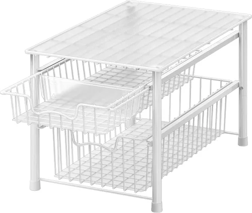 Simple Houseware Cajón organizador apilable de cesta deslizante, blanco, 2 niveles