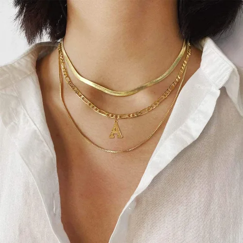 Miniatura 2 de FOCALOOK Collares de letra inicial de oro para hombres, adolescentes y niños, chapado en oro de 18 quilates, cadena de letra inicial A-Z, 16 pulgadas