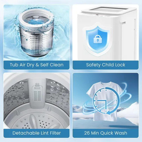 Miniatura 4 de Auertech Lavadora portátil, lavadora compacta totalmente automática de 0.9 pies cúbicos con bomba de drenaje, 10 programas, 3 niveles de agua, combo