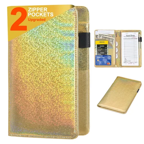 Miniatura 10 de Libreta organizadora para camarera Book&Waitstaff; de piel con brillos y cartera y bolsillo con cierre; lindo organizador con bolsillo para monedas