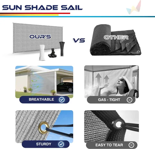 Miniatura 6 de Windscreen4less Toldo parasol rectangular de 6 x 12 pies con ojales, para exteriores, patio, jardín, patio trasero, gris claro