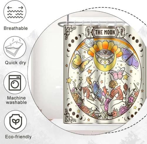 Miniatura 4 de YLOKTP0330 - Cortina de ducha de tarot, 36 x 72 pulgadas, diseño floral retro de ojo malvado, cortinas de baño, sol, luna, estrella, ouija, manos
