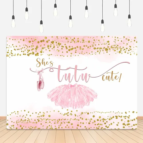Miniatura 6 de Lofaris Tutú de 7 x 5 pies, bonito telón de fondo para niñas, baby shower, fotografía, puntos dorados, decoraciones de fiesta de cumpleaños