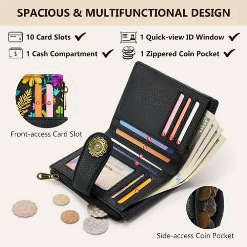 Miniatura 4 de Chelmon Cartera pequeña gótica para mujer, con bloqueo RFID, de piel sintética, plegable, para tarjetas de crédito, con ventana de identificación