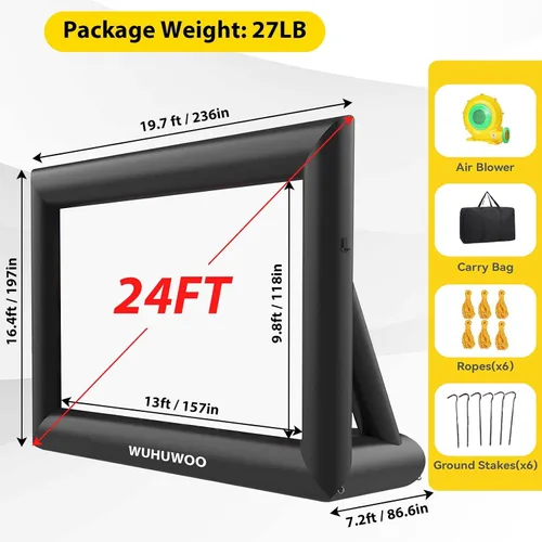 Miniatura 6 de Pantalla de Película Inflable para Exteriores de 24 Pies, Pantalla de Proyector Hinchable para Exteriores con Soplador de Aire y Bolsa