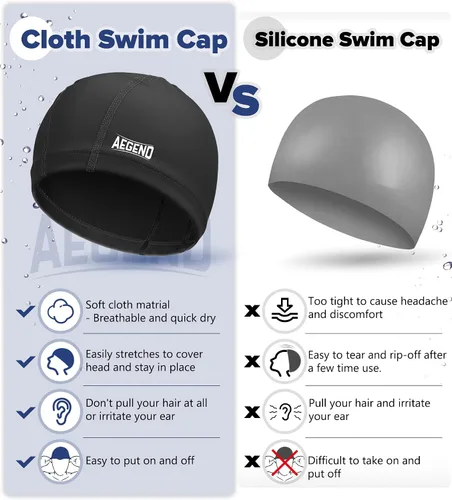 Miniatura 3 de Aegend Gorro de natación de tela, capa impermeable de silicona, gorra de natación de tela transpirable, mantiene el cabello seco con alta