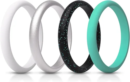 Miniatura 8 de ThunderFit - Realzadores de anillos de silicona delgados y apilables para mujer, alianzas de boda de silicona, 2.5 mm de ancho y 2 mm de grosor