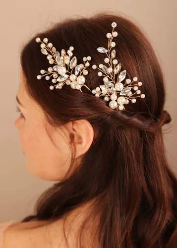 Miniatura 3 de Perlas nupciales de cristal, accesorios para el cabello de boda, accesorios para el cabello de lágrima de cristal con diamantes de imitación
