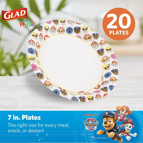 Miniatura 2 de Glad Platos de papel desechables para niños de Paw Patrol, platos infantiles a prueba de remojo y resistentes a cortes, aptos para microondas