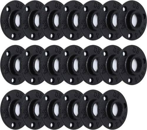 Miniatura 17 de Brida de piso pintada en negro antioxidante de 1/2 pulgada, paquete de 10 accesorios de tubería de hierro maleable para estilo vintage industrial