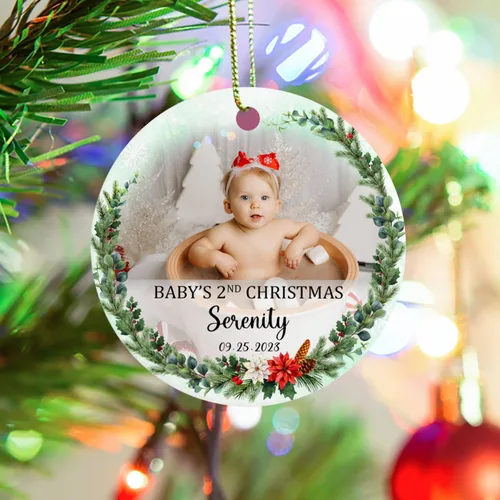 Miniatura 3 de Adorno de Navidad de la segunda Navidad del bebé 2026, marco de fotos de corona, adorno de segunda Navidad para papá, mamá, nombre de bebé