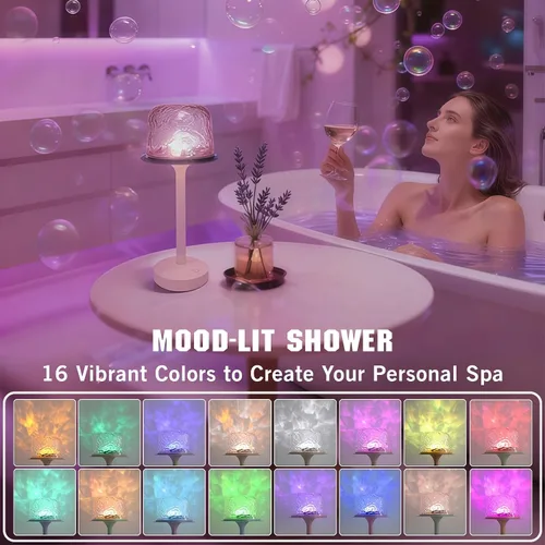 Miniatura 2 de Lámpara de ducha impermeable inalámbrica, lámpara de baño recargable con control remoto y control táctil, 16 colores cambiables de luz de proyector