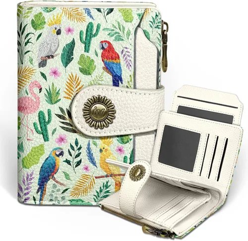 Miniatura 24 de Icycay Cartera pequeña para mujer, plegable con bloqueo RFID, soporte para tarjetas de crédito, bolsillo con cremallera para monedas, piel
