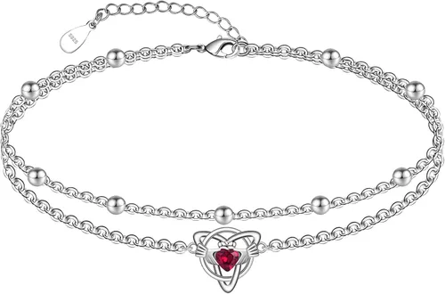 Miniatura 167 de CHIC & ARTSY Tobilleras delicadas de plata de ley S925 para verano, pulsera de tobillo ajustable multicapa para playa, joyería de pie para mujer