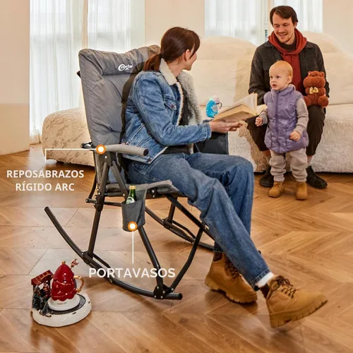 Miniatura 6 de Portal Mecedora plegable para acampar al aire libre – Silla reclinable gruesa acolchada mecedora portátil para camping para patio, porche delantero