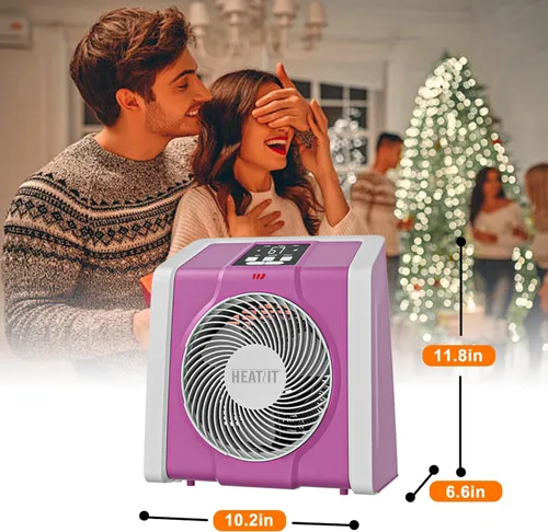 Miniatura 9 de HEATIT Calentador de espacio para interiores, pantalla digital con termostato, temporizador de 1-12 horas, modo de ventilador, 1500 W/750 W, Rosa
