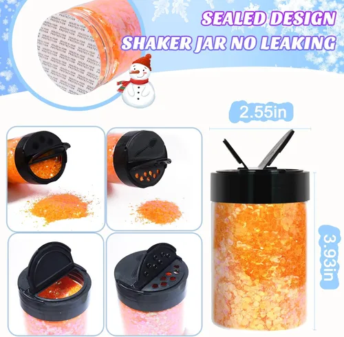 Miniatura 4 de Ceya - Purpurina gruesa, 140g / 4.9oz de polvo de purpurina artesanal naranja fluorescente de 0.2mm / 0.008” / 1/128” con iridiscencia para uñas