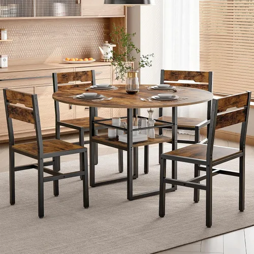 Miniatura 6 de RALGEND Juego de mesa de comedor redonda para 4, mesa de cocina y sillas de 5 piezas con estante de almacenamiento, juego de mesa circular con mesa