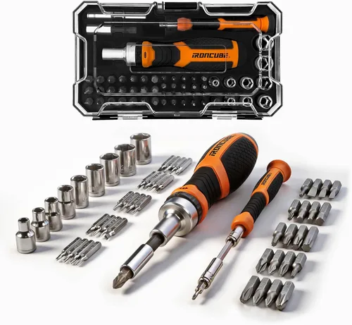 IRONCUBE Juego de destornilladores de trinquete: kit de herramientas magnéticas de 56 piezas con estuche Naranja