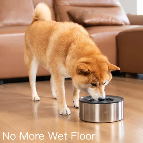 Miniatura 9 de Cuenco de agua antiderrames para perros, de acero inoxidable de doble pared con tapa a prueba de salpicaduras y disco flotante, base antideslizante