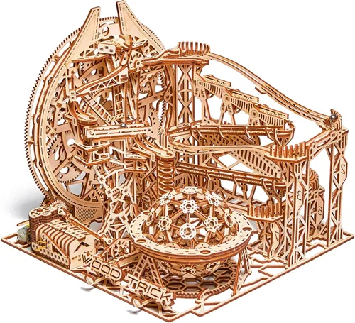 Wood Trick Wooden Marble Run Electric Motorized - Rompecabezas de madera 3D para que los adultos lo construyan, 15 x 14 pulgadas, montaña rusa, kits