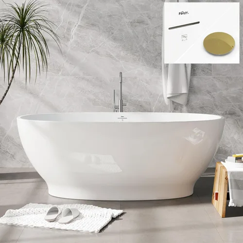 Miniatura 8 de FerdY Tahiti - Bañera independiente de 67" con forma ovalada elegante, bañera aislada de doble pared brillante con color blanco, con centro
