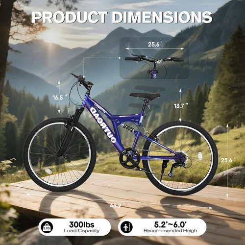Miniatura 6 de Bicicleta de montaña para adultos, hombres y mujeres, 26 pulgadas 7 velocidades Mountian bicicleta con doble suspensión completa, doble freno V