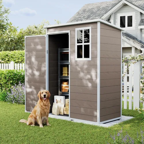 UDPATIO Outdoor Storage Shed 5x3 FT, Garden Resin Shed for Bike, Garbage Can, Tools, Outside Plastic Sheds with Floor for Backyard, Patio, Lawn,