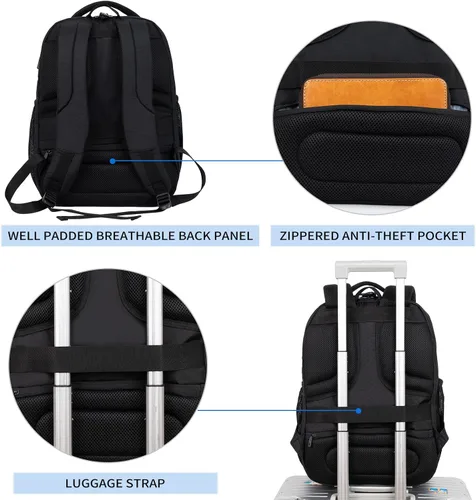 Miniatura 6 de KROSER Mochila de viaje para laptop, Acolchado, negro, 17 pulg., Moderno
