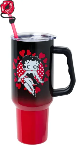Miniatura 2 de Silver Buffalo Betty Boop Core - Vaso de acero inoxidable con tapa para pajilla, tapa, popote y asa, 40 onzas