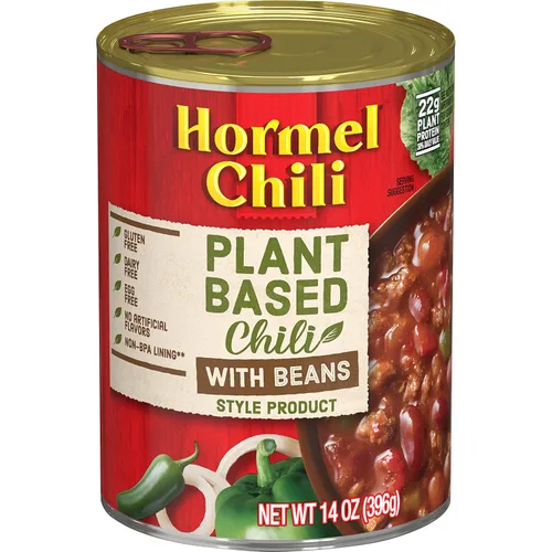 HORMEL Chili Chile a base de plantas con frijoles (paquete de 12), 14 onzas, 0.78 oz de proteína por porción, sin gluten, sin huevos, sin lácteos,