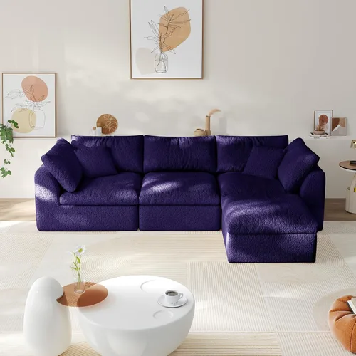 Miniatura 23 de Sofá modular de nube sin hueso de 108 pulgadas con asiento profundo para sala de estar, sofá en forma de L con otomana, tela de copo de nieve y Negro