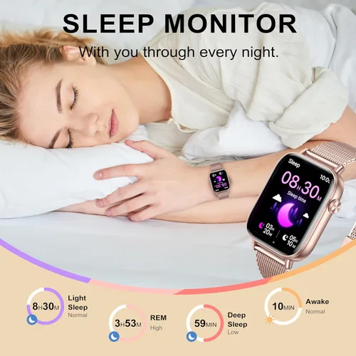 Miniatura 5 de Relojes inteligentes para mujer, reloj HD de 1.83 pulgadas y 1.85 pulgadas con llamadas y mensajes/frecuencia cardíaca/sueño/ciclo femenino, reloj