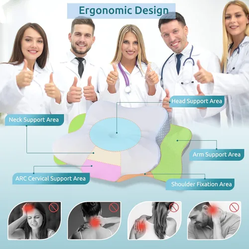 Miniatura 3 de DONAMA - Almohada cervical ortopédica para alivio de dolor del cuello, espuma viscoelástica contorneada, soporte ergonómico para dormir de lado, Azul